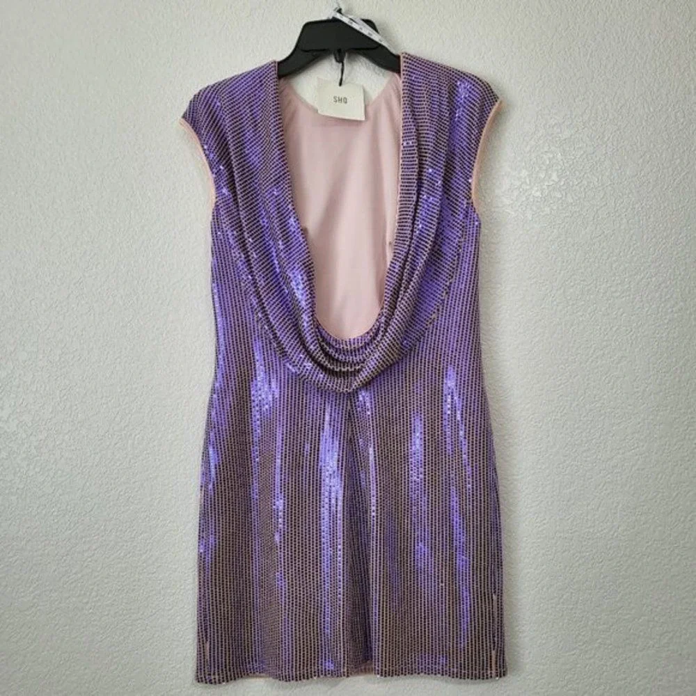 SHO‎ by Tadashi Shoji Cap Sleeves Sequin Women's Mini Dress in Purple Sz XXS